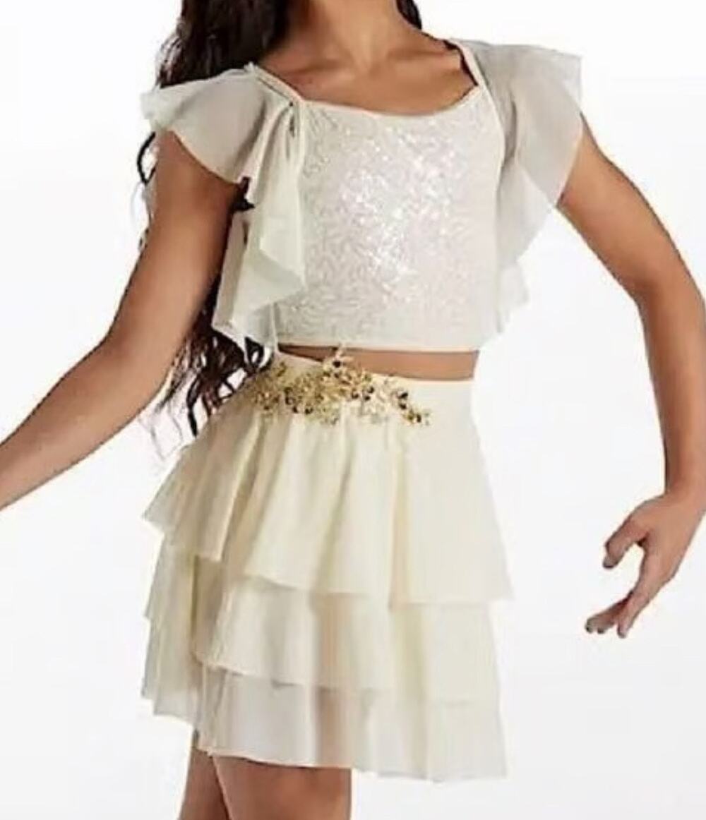 Weissman 2 Pc Ivory Sparkly Dance Costume Girls MC Medium Child Skirt Top